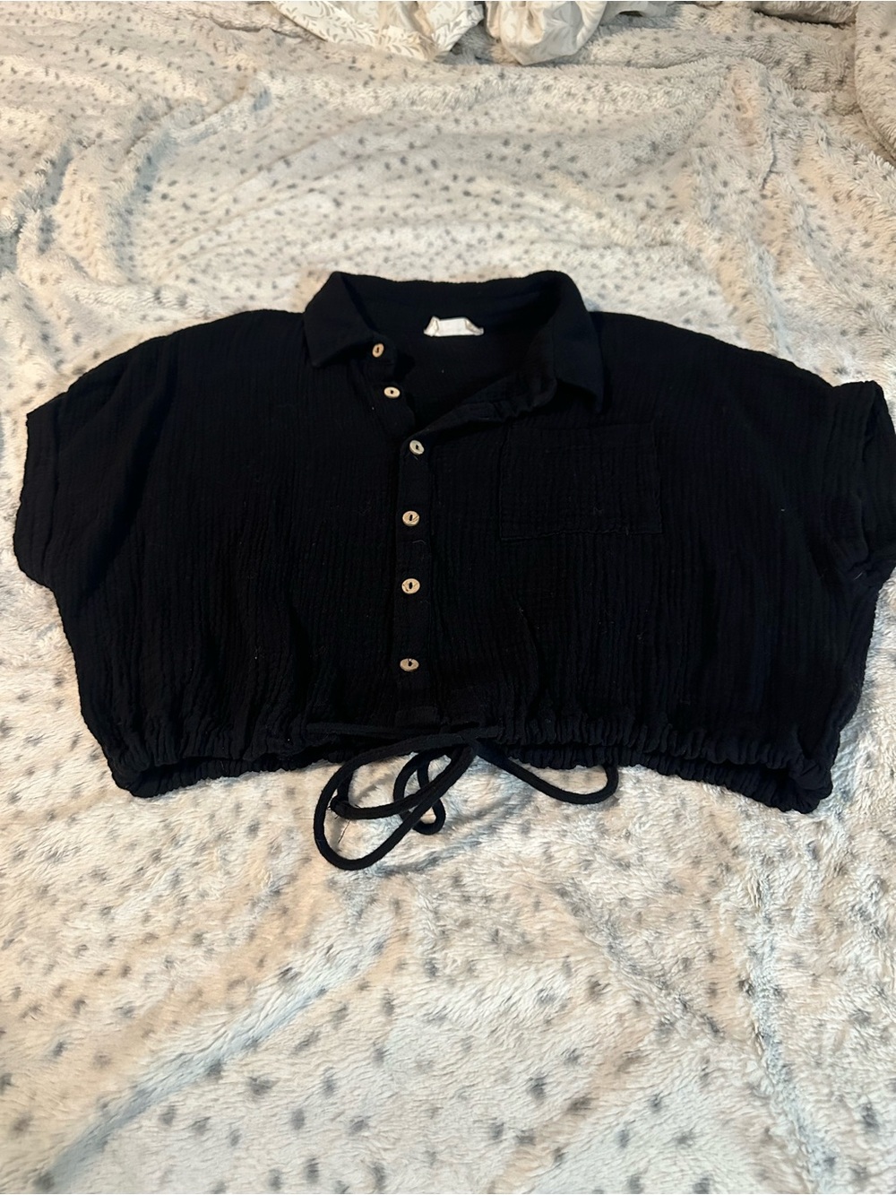 Altar’d State Black Cropped Button-Front Drawstring Top - Women